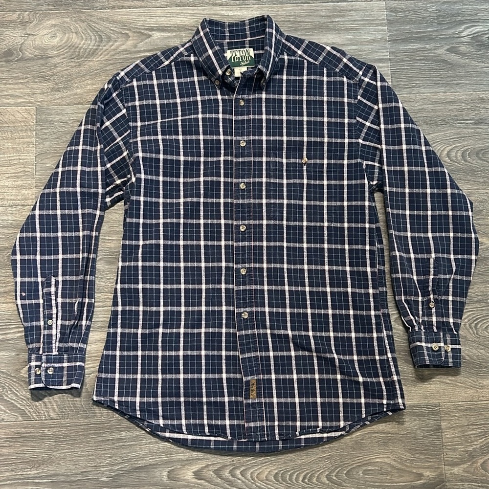 Woolrich Teton Flannel Plaid Shirt Medium Blue Red White Cotton Vintage Hiking